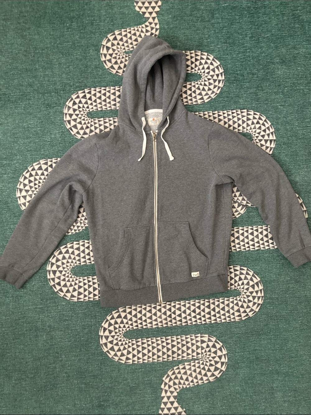 Marine Layer Heather Gray Zip-Up Hoodie with White Drawstrings